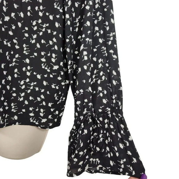 J Crew Black Floral Popover Top Pintuck Women Size S Long Bell Sleeve H8309 - Picture 3 of 9